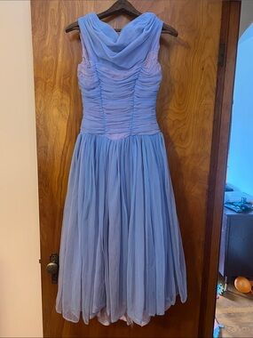 ** AS IS READ DESCRIPTION 1950’s formal dress Lavender Blue Ruched Midi Dress